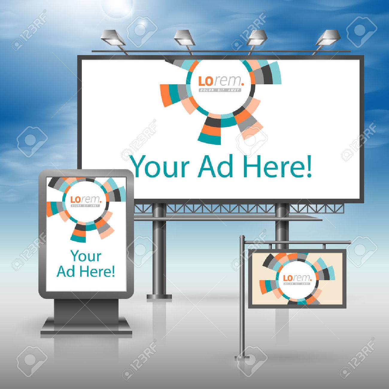 Color outdoor advertising design for corporate identity with round geometric elements. Stationery set - 42339704 Color outdoor advertising design for corporate identity with round geometric elements. Stationery set - 42339704