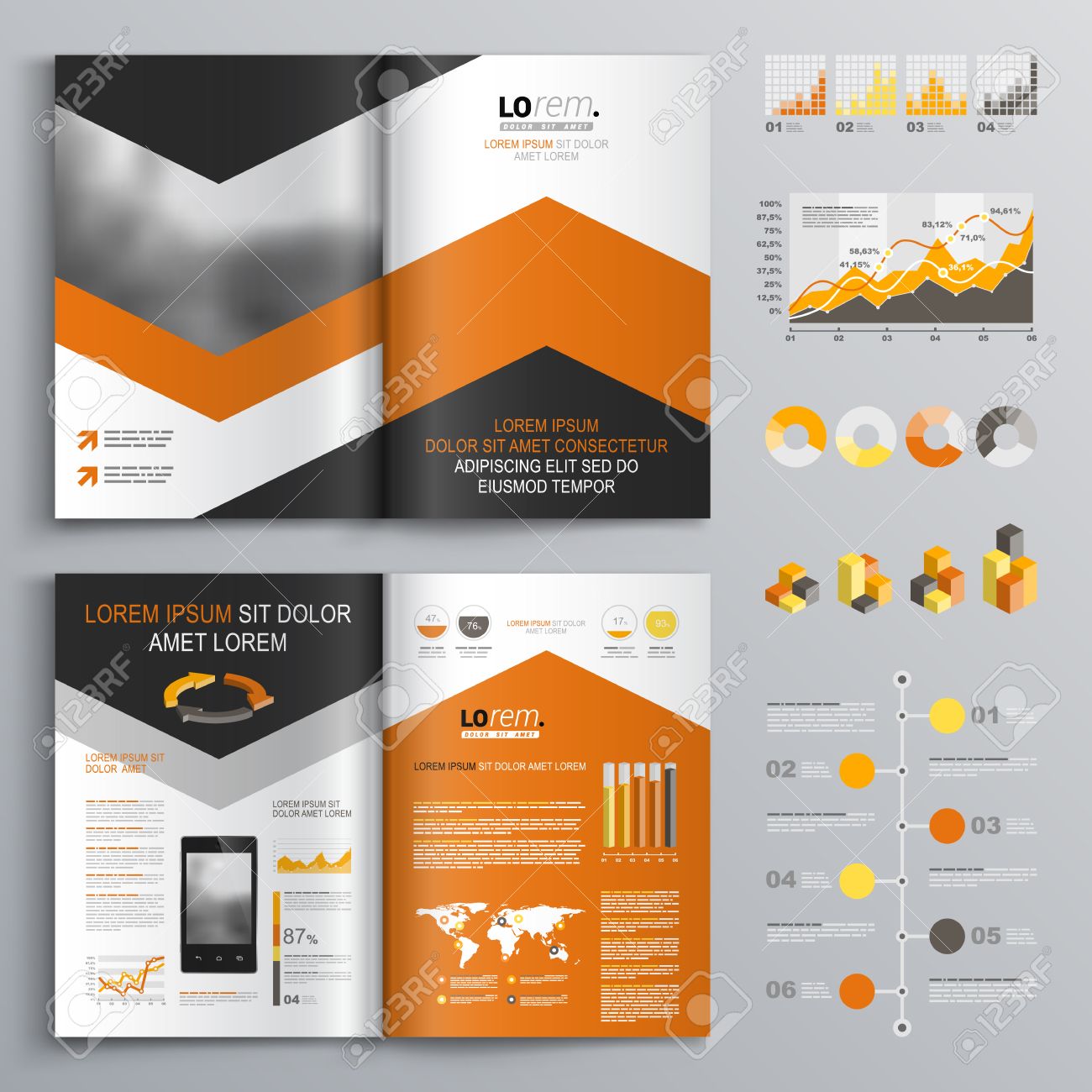 classic white brochure template design with black and orange