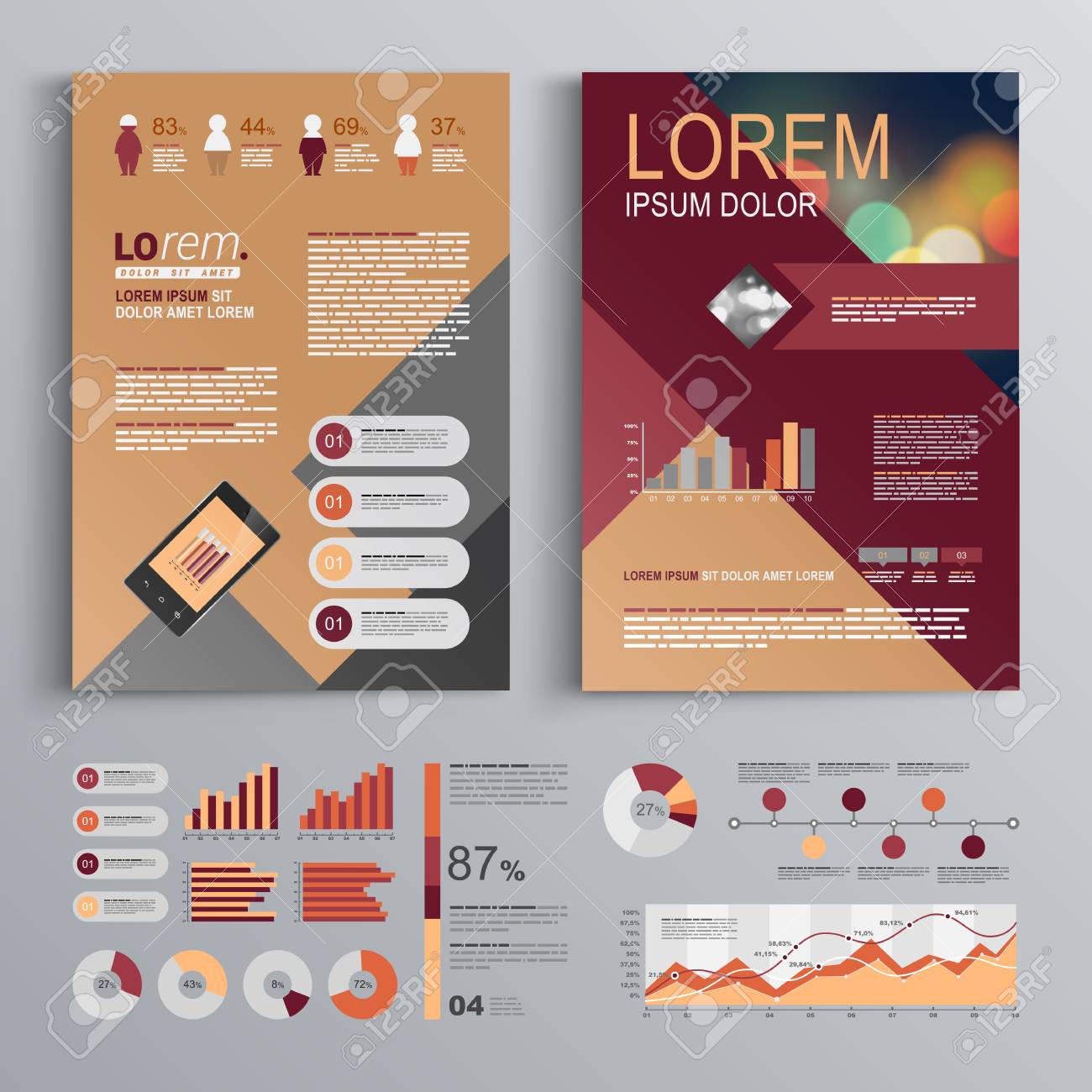 fashion brochure template design with red and gray square shapes cover layout and infographics stock - Fashion Brochure Template fashion brochure template design with red and gray square shapes cover layout and infographics stock - Fashion Brochure Template