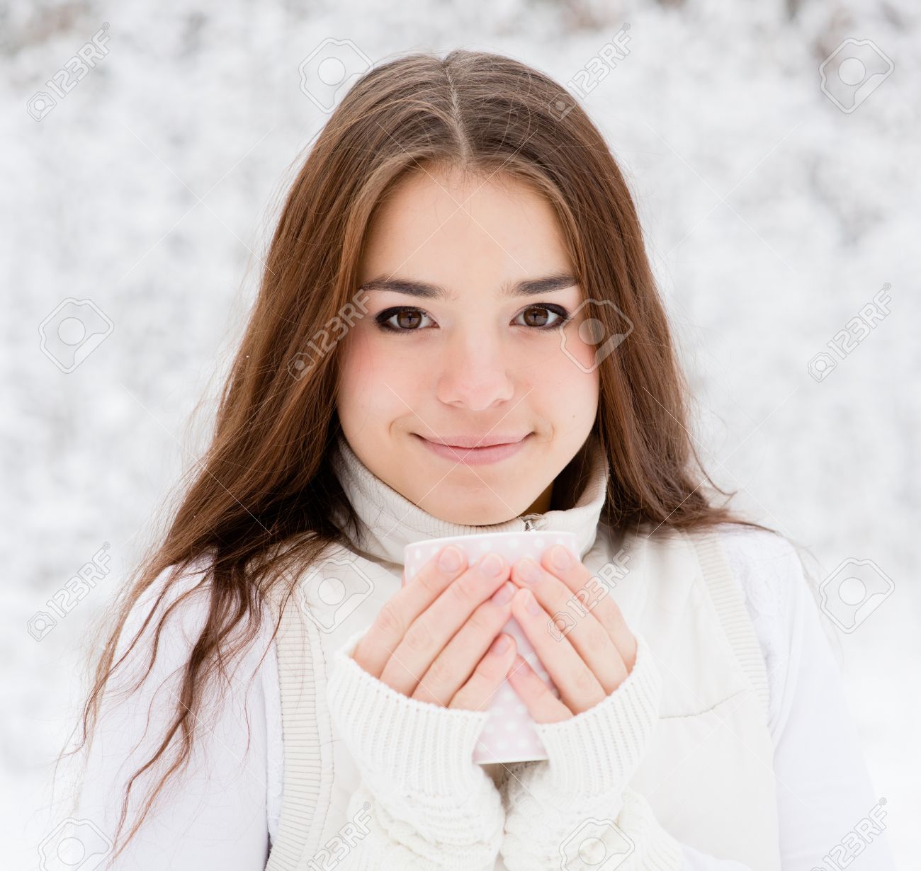 Stock Photo Teen Girl Enjoying Big Mug Of Hot Drink During Cold Day Stock Photo Teen Girl Enjoying Big Mug Of Hot Drink During Cold Day