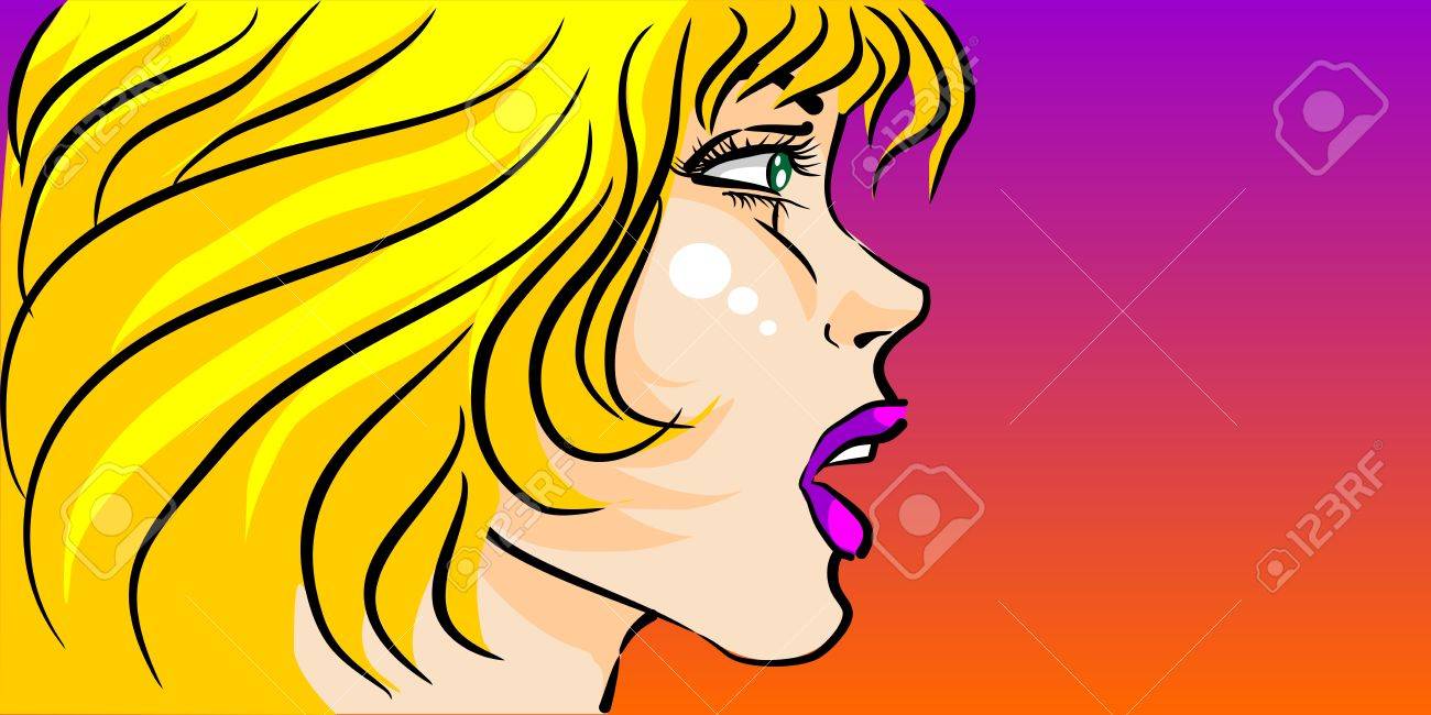叫んでいる美しい金髪の女性のイラストと漫画スタイルで怒っています のイラスト素材 ベクタ Image