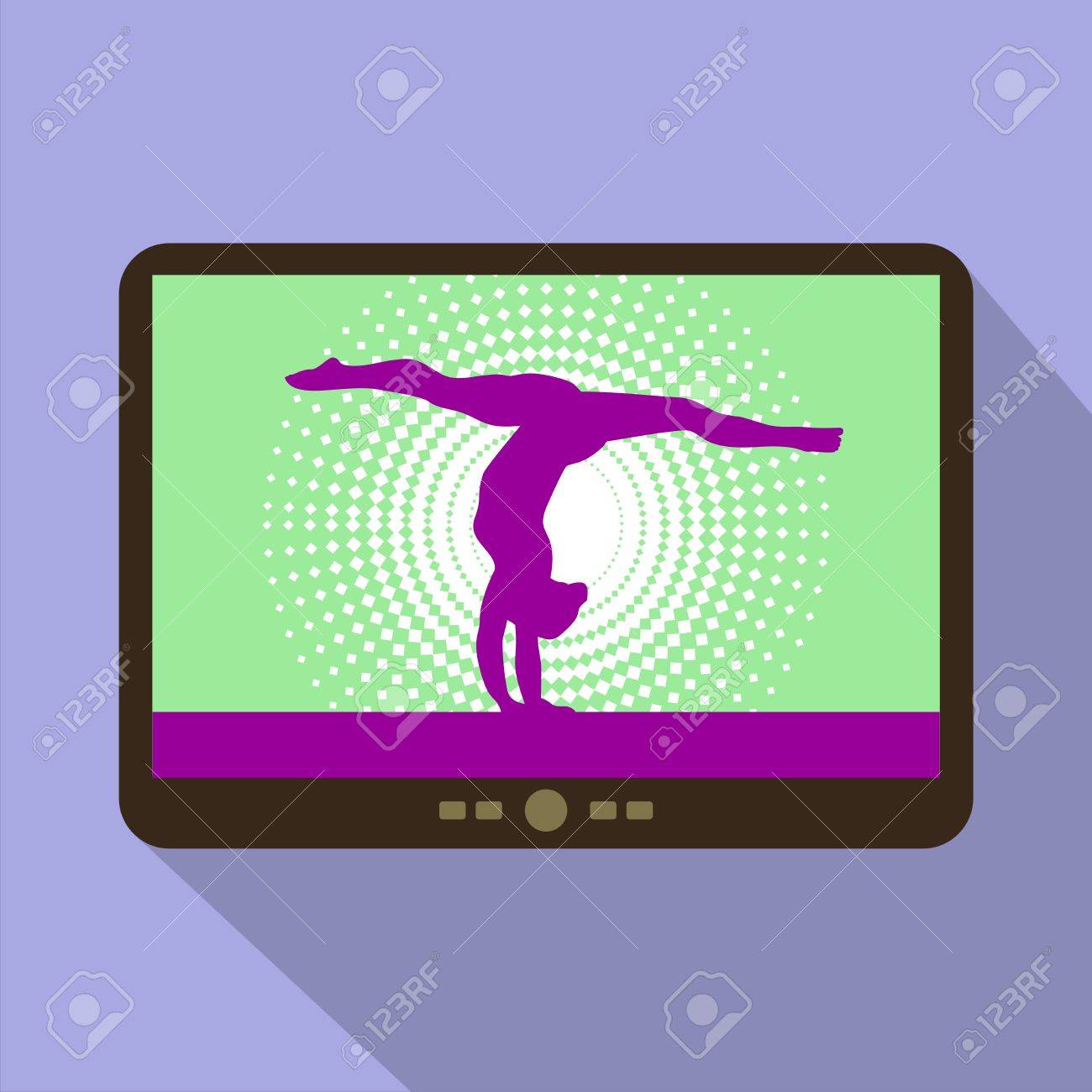 タブレットでスポーツを観戦します 女性の逆立ち 体操の女性シルエット のイラスト素材 ベクタ Image