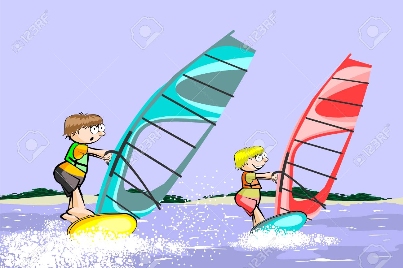Windsurf Summer Cartoon. Conceptual Vector Illustration About Windsurfing  Sport. Royalty Free SVG, Cliparts, Vectors, and Stock Illustration. Image  78912748., image size:1300x866