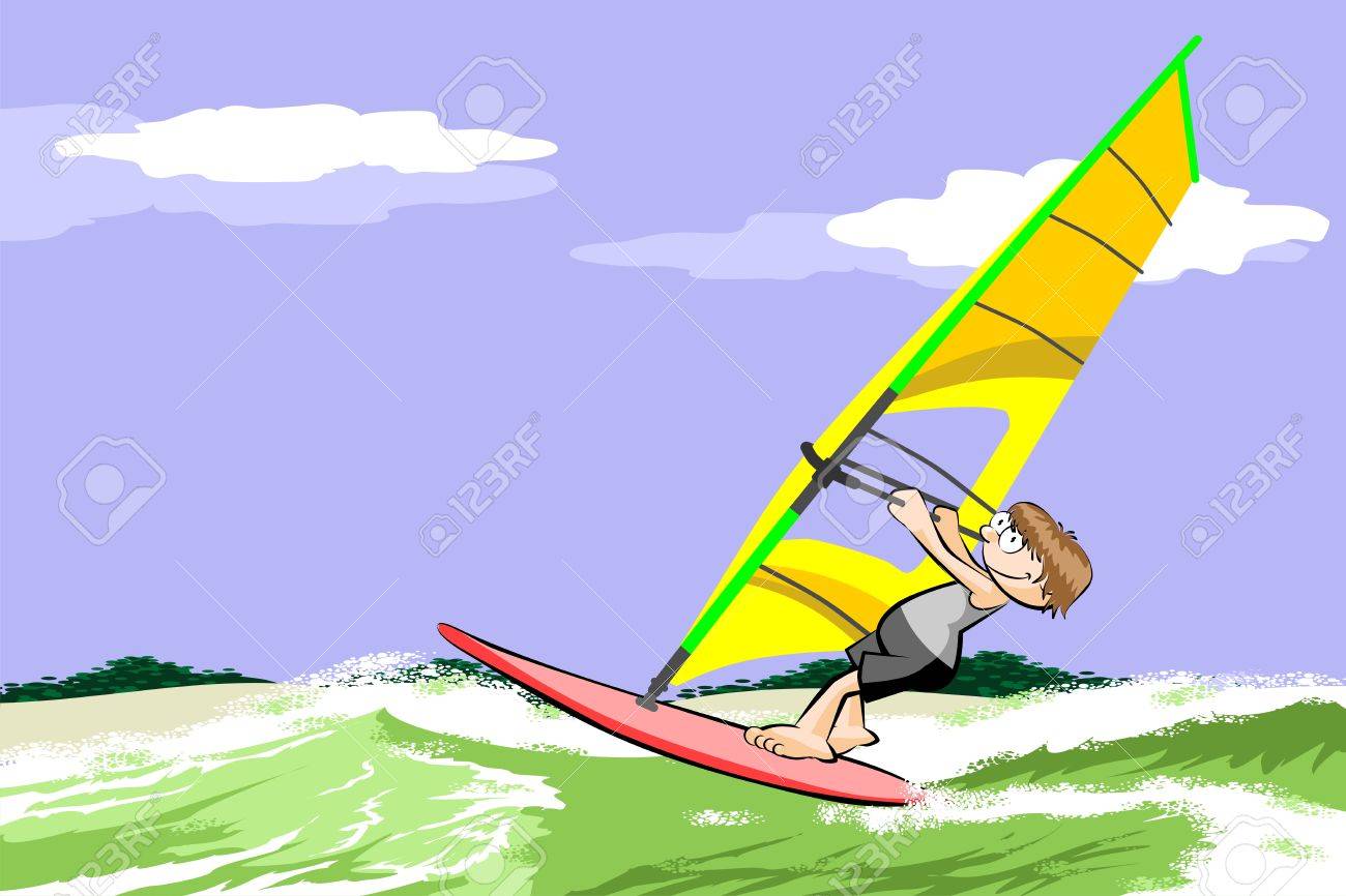 Windsurfing On The Beach. Conceptual Vector Illustration. Royalty Free SVG,  Cliparts, Vectors, and Stock Illustration. Image 78912985., image size:1300x866