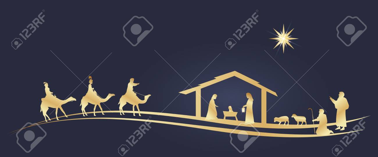 Christmas time. Nativity scene with Mary, Joseph, baby Jesus, shepherds and three kings. - 111704117 Christmas time. Nativity scene with Mary, Joseph, baby Jesus, shepherds and three kings. - 111704117
