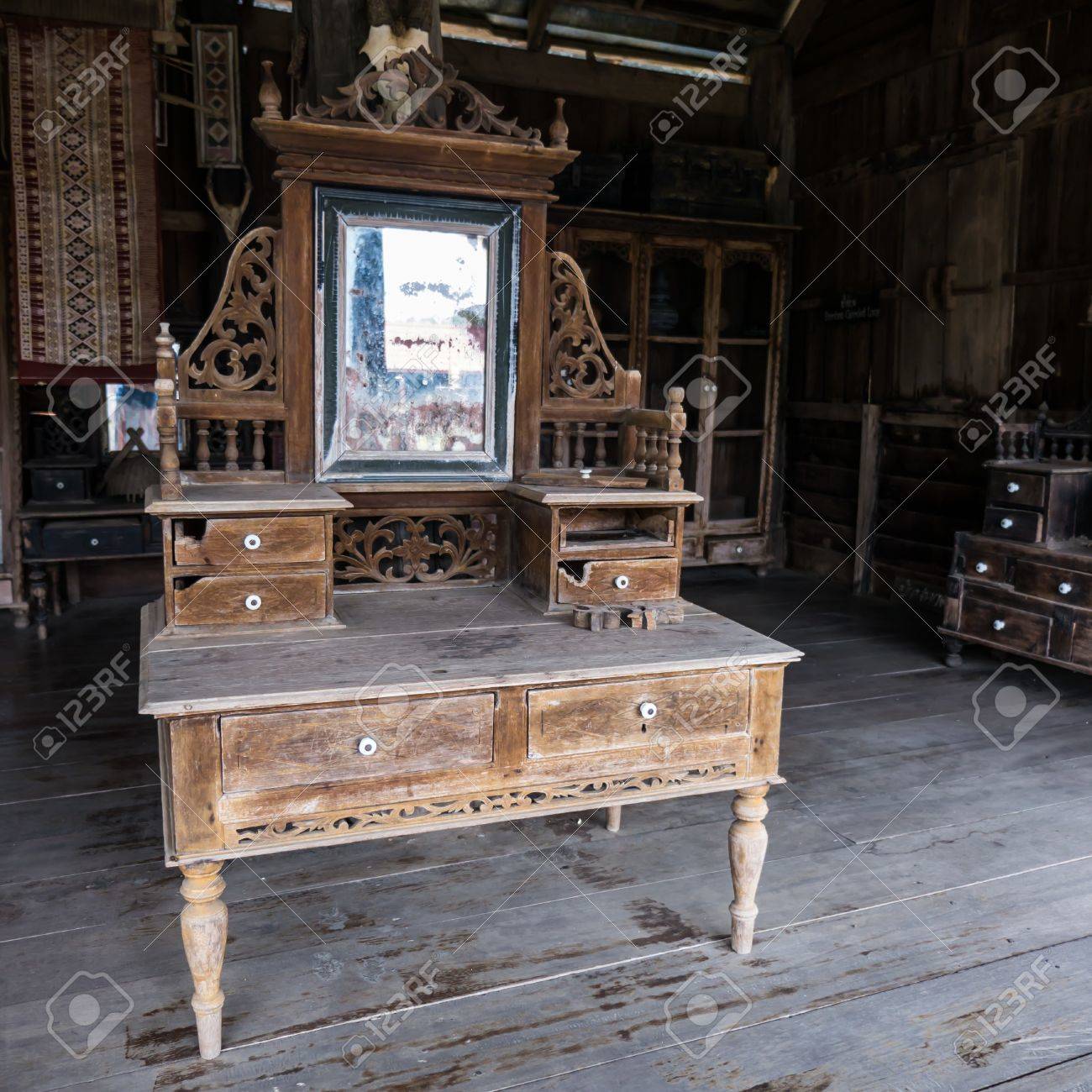 Vintage Dressing Table Old Fashioned Wooden Vanity In Old House Stock Photo Picture And Royalty Free Image Image 56031536