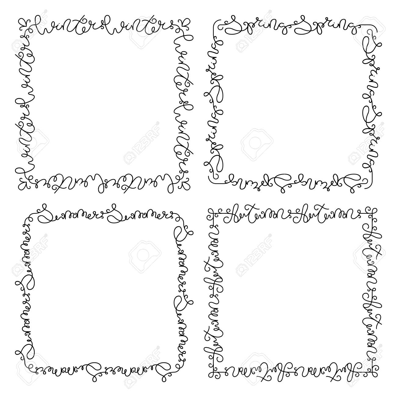 winter spring summer autumn brushes words with corners and inner words frames