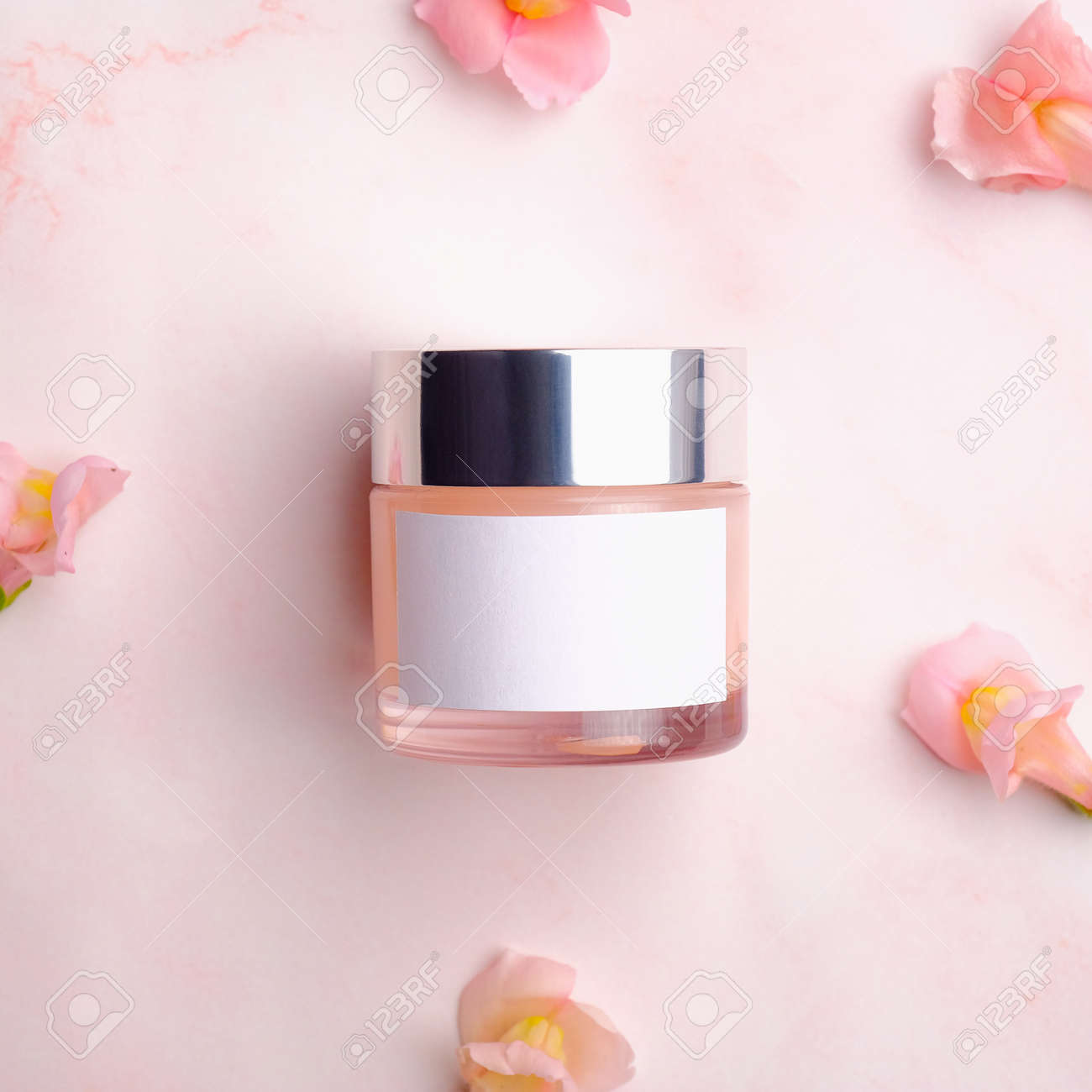 Download Cosmetic Jar Mockup On Pink Background With Flower Petals Beauty Stock Photo Picture And Royalty Free Image Image 159741437