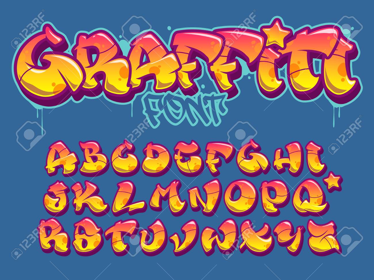 Vector font in old school graffiti style. Capital letters alphabet. Fully customizable colors. - 131442487 Vector font in old school graffiti style. Capital letters alphabet. Fully customizable colors. - 131442487