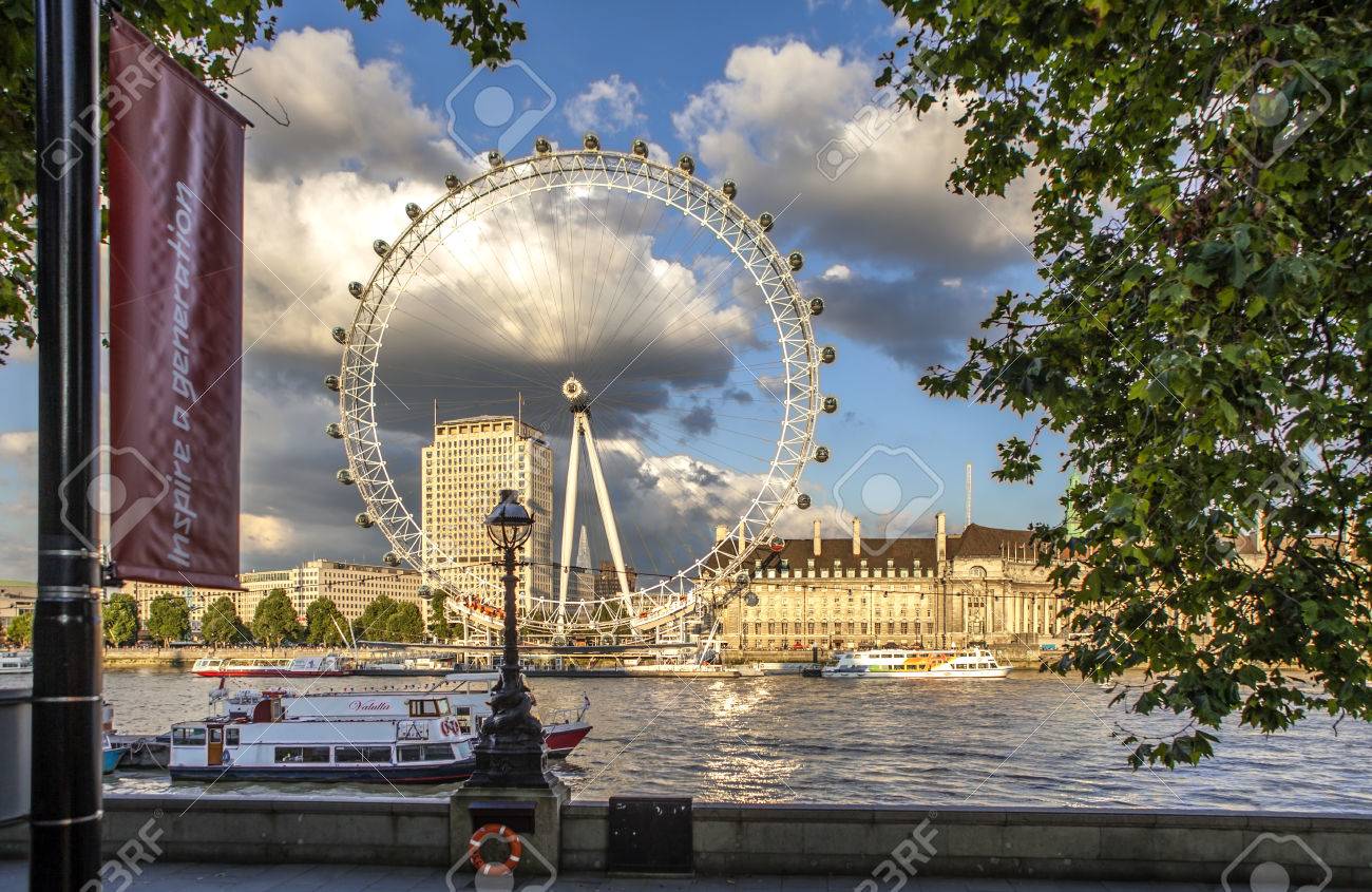 view of london big wheel london eye from the orther side of stock