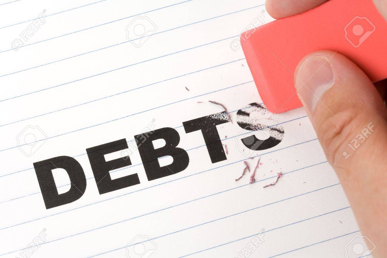 eraser and word debt concept of reduce debt reducemydebt