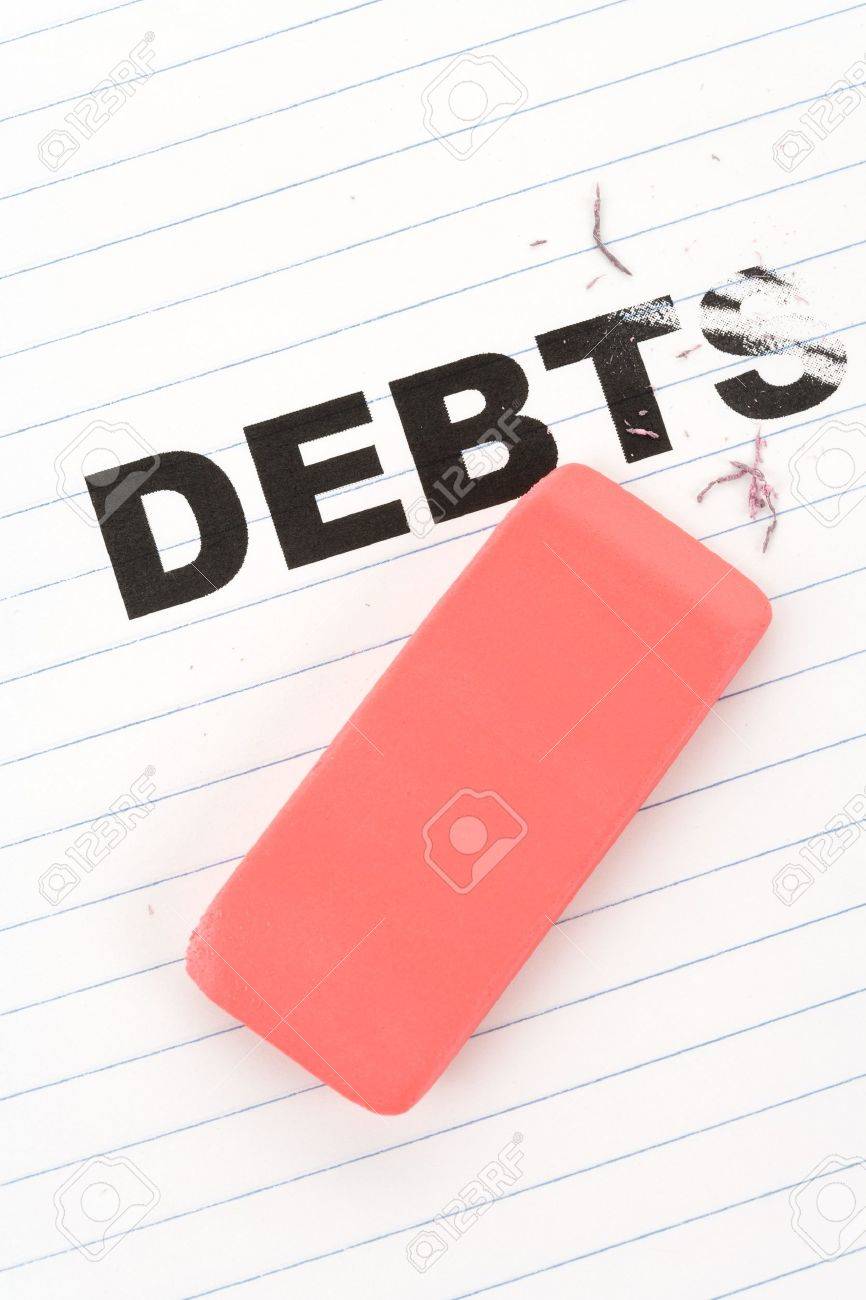 eraser and word debt concept of reduce debt stock photo picture reducemydebt