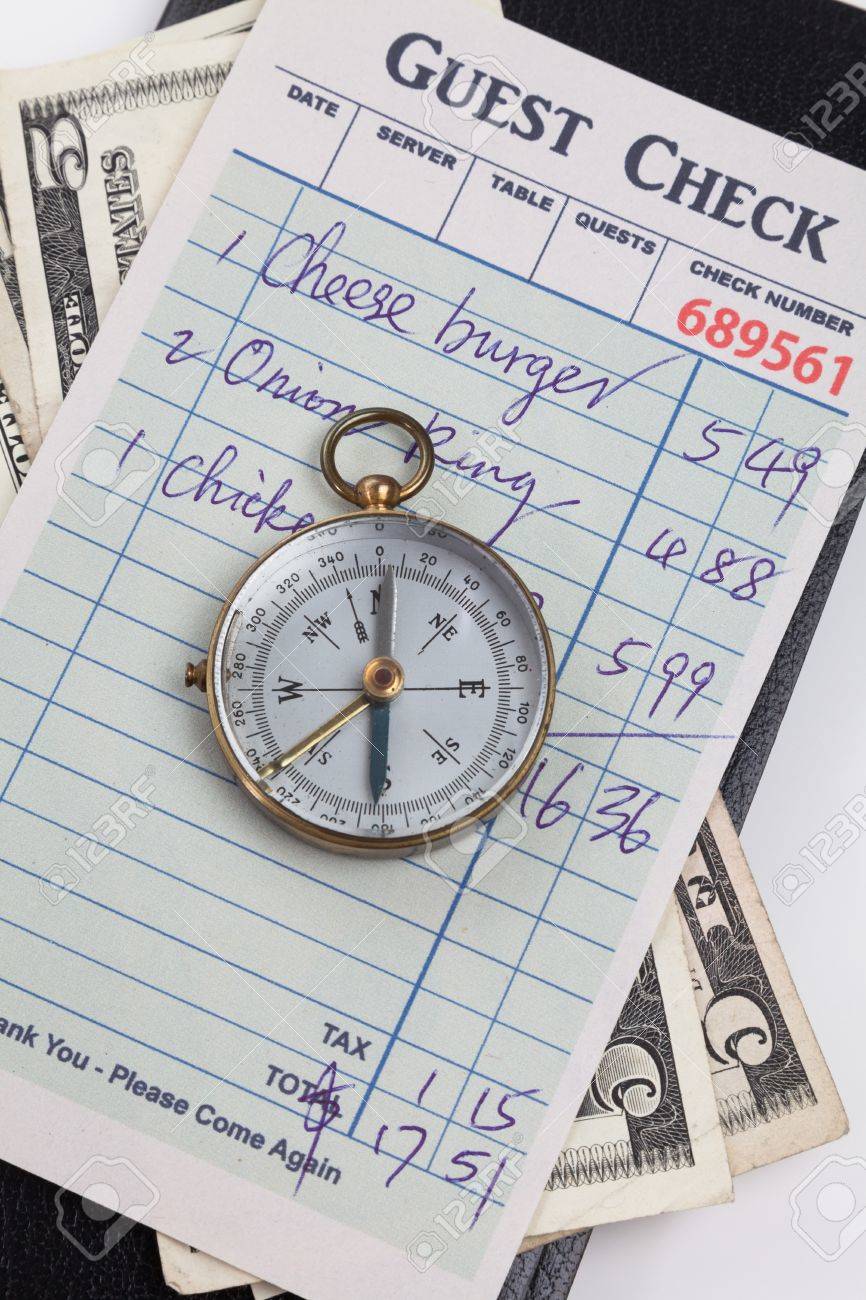 Guest Check And Compass Concept Of Restaurant Expense Stock