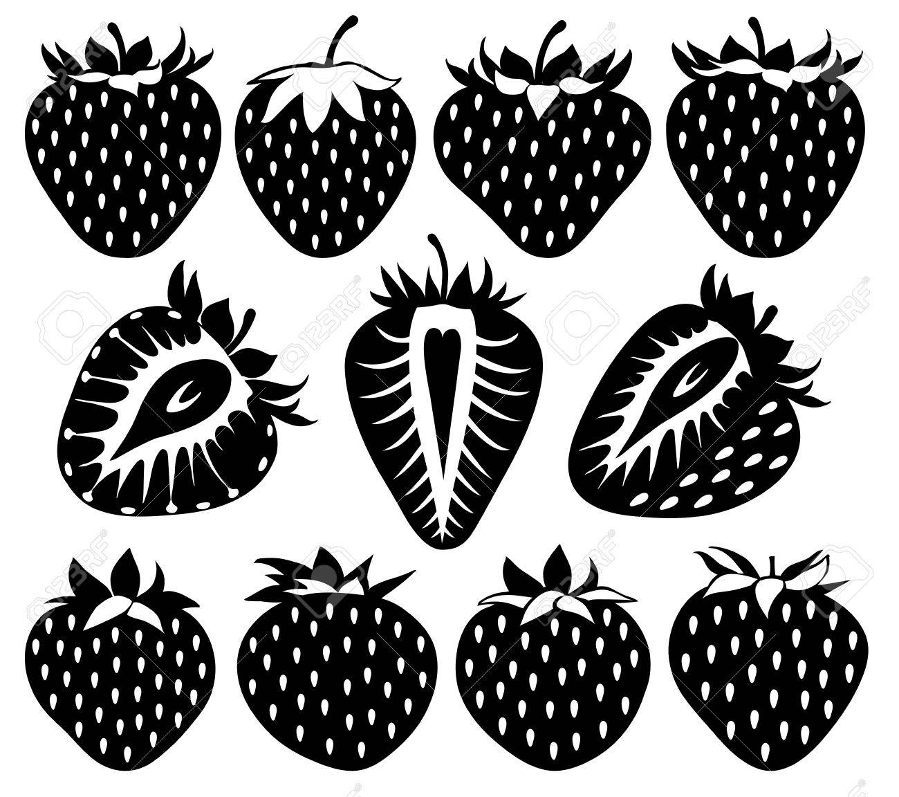 黒 ベクトル イラスト集でさまざまな形のイチゴ のイラスト素材 ベクタ Image