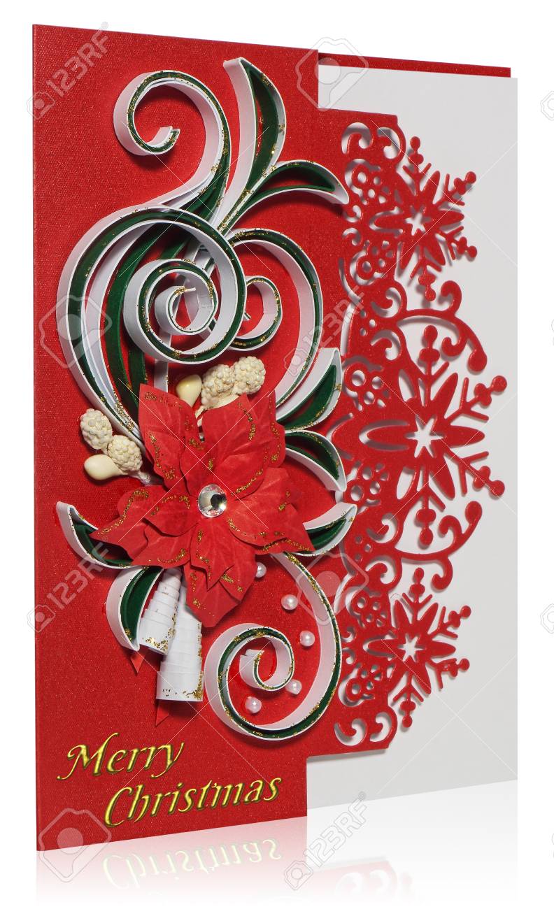 handmade christmas card postcard with merry christmas greetings