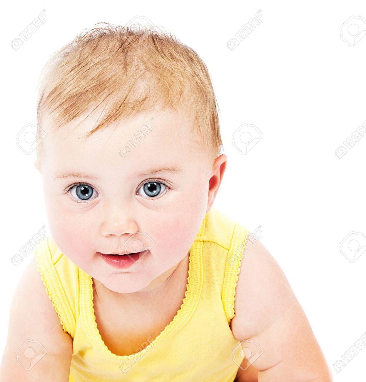 Cute Baby Face Portrait Isolated On White Background Stock Photo