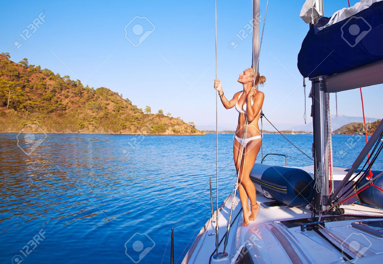 Woman On Sailboat, Pretty Girl With