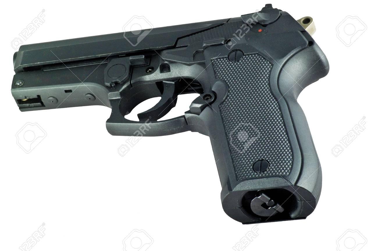 白で隔離黒鋼の空気ピストル の写真素材 画像素材 Image