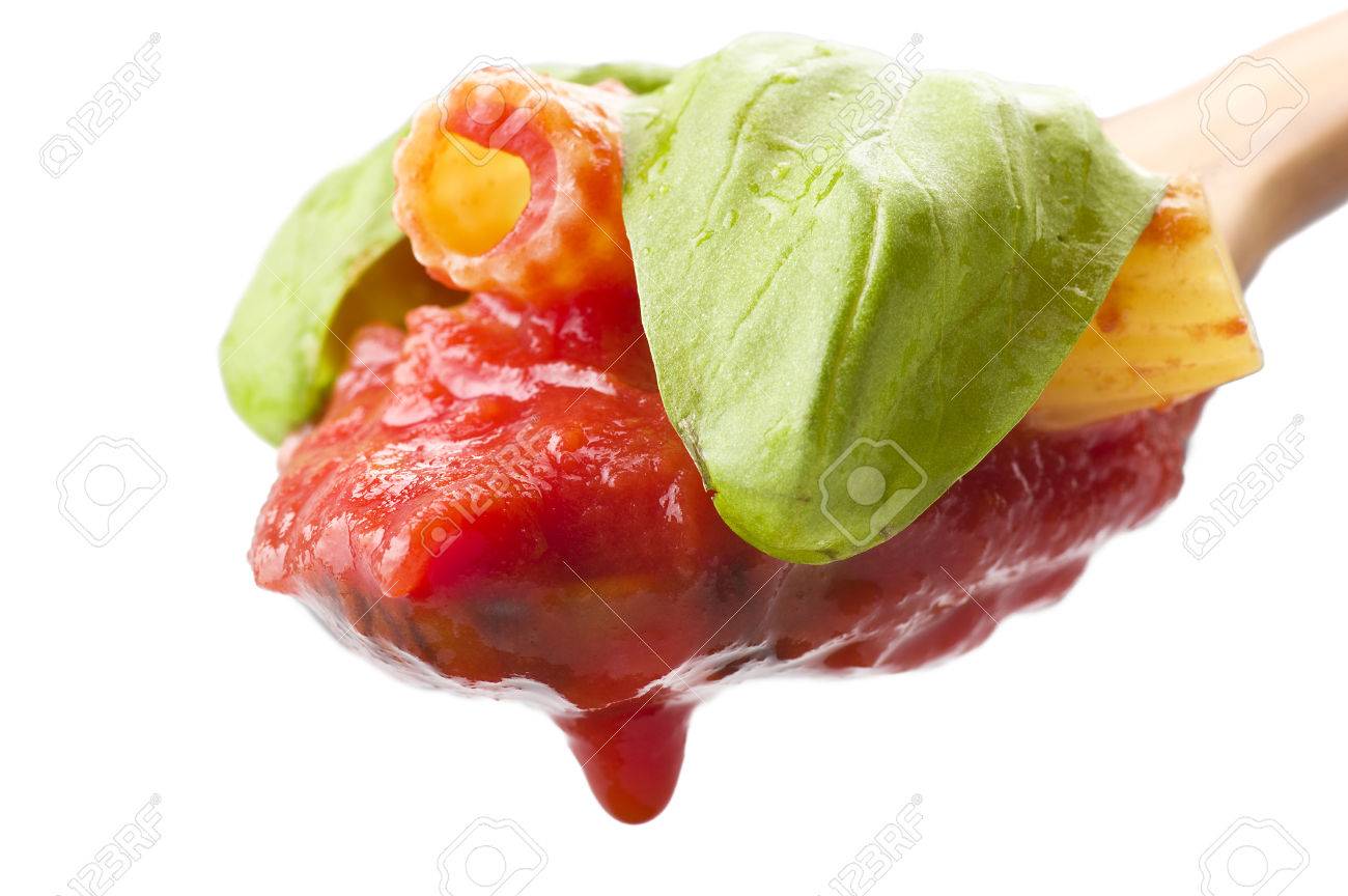 sauce of tomatoes with maccaroni on white stock photo picture and