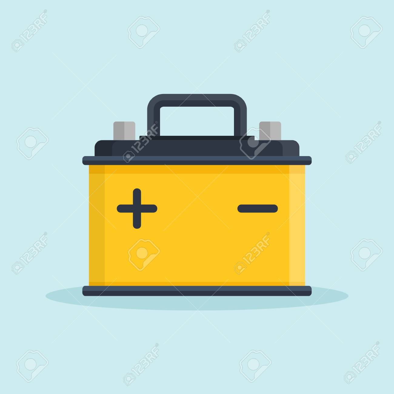 車バッテリーのアイコン 蓄電池エネルギー動力や電力アキュムレータ バッテリー バッテリー アキュムレータ車自動車部品電気は フラット スタイルで電力を供給します のイラスト素材 ベクタ Image