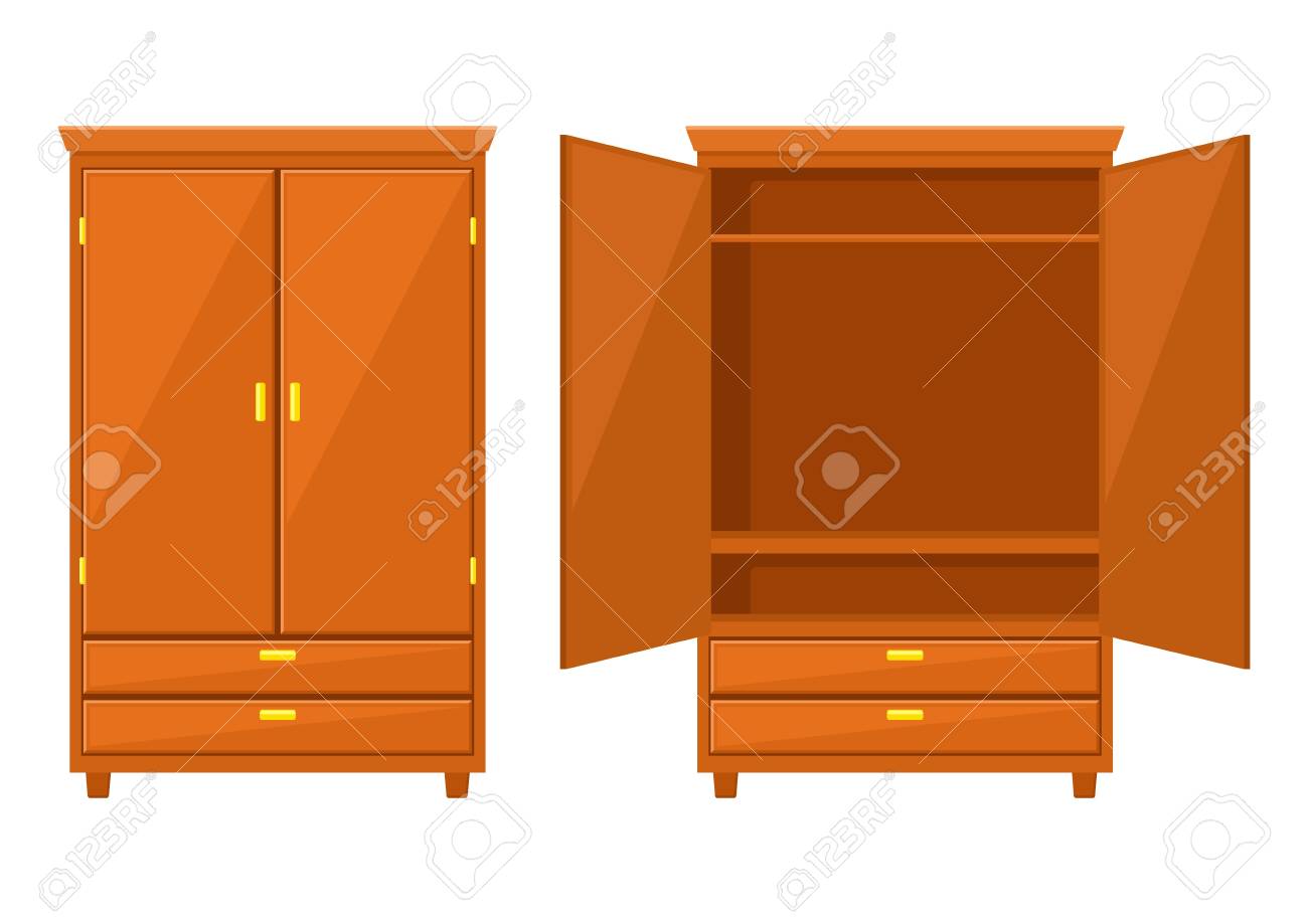 Open and closet wardrobe isolated on white background .Natural wooden Furniture. Wardrobe icon in flat style. Room interior element cabinet to create apartments design. Vector illustration - 112377687 Open and closet wardrobe isolated on white background .Natural wooden Furniture. Wardrobe icon in flat style. Room interior element cabinet to create apartments design. Vector illustration - 112377687