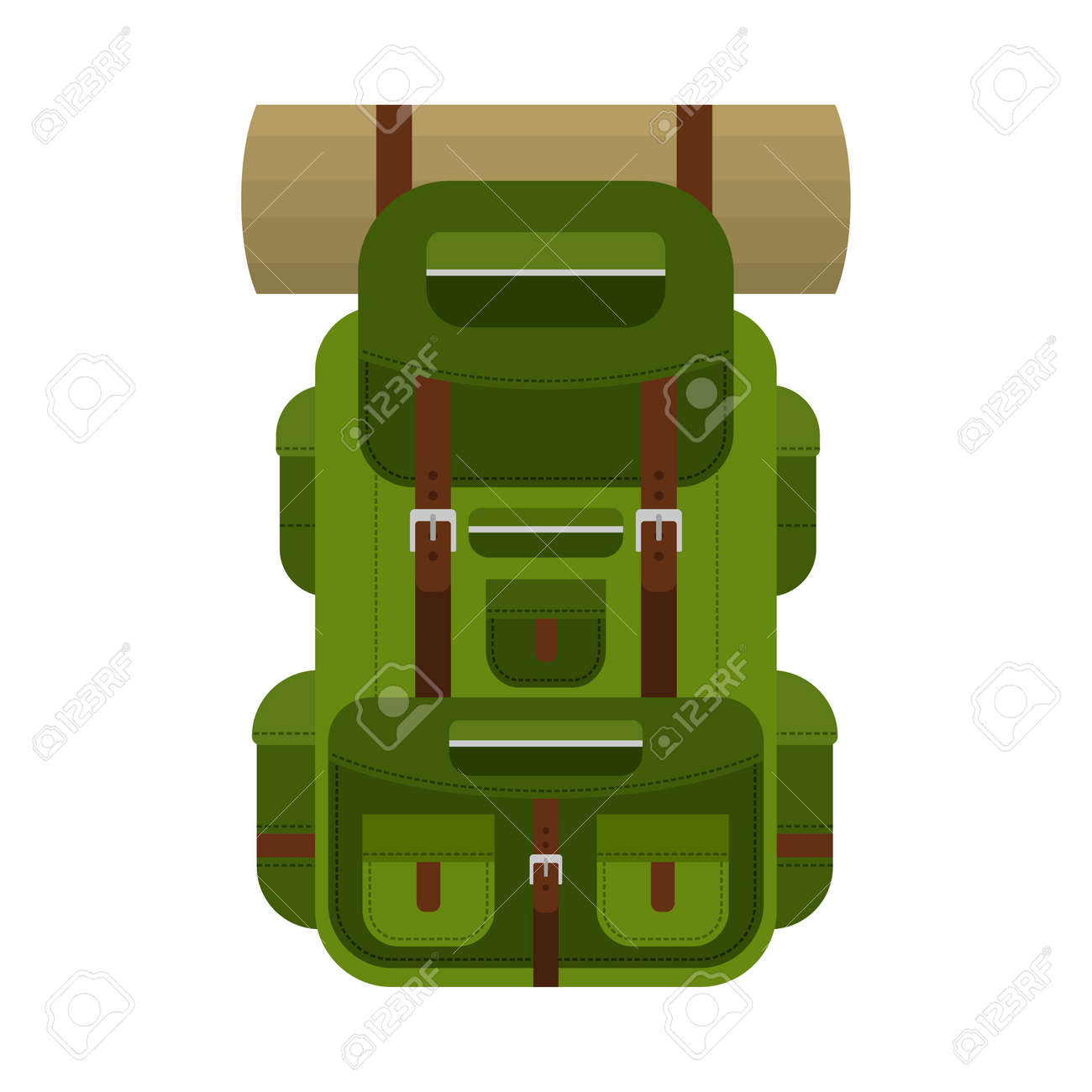 Camping backpack for hiking, travel and tourism isolated on white background. Backpack for camp gears, mats, sleeping bags and etc. Vector illustration - 167032957 Camping backpack for hiking, travel and tourism isolated on white background. Backpack for camp gears, mats, sleeping bags and etc. Vector illustration - 167032957