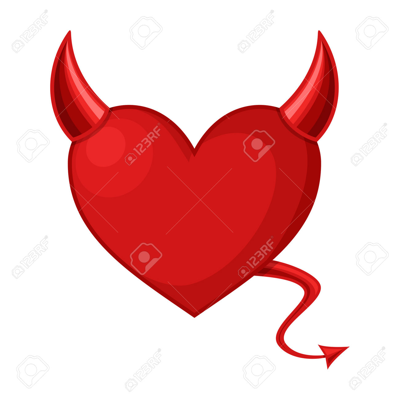 Red Heart with devil horns and a tail isolated on white background, Devil love. Valentine Day concept, Vector illustration - 161048178 Red Heart with devil horns and a tail isolated on white background, Devil love. Valentine Day concept, Vector illustration - 161048178