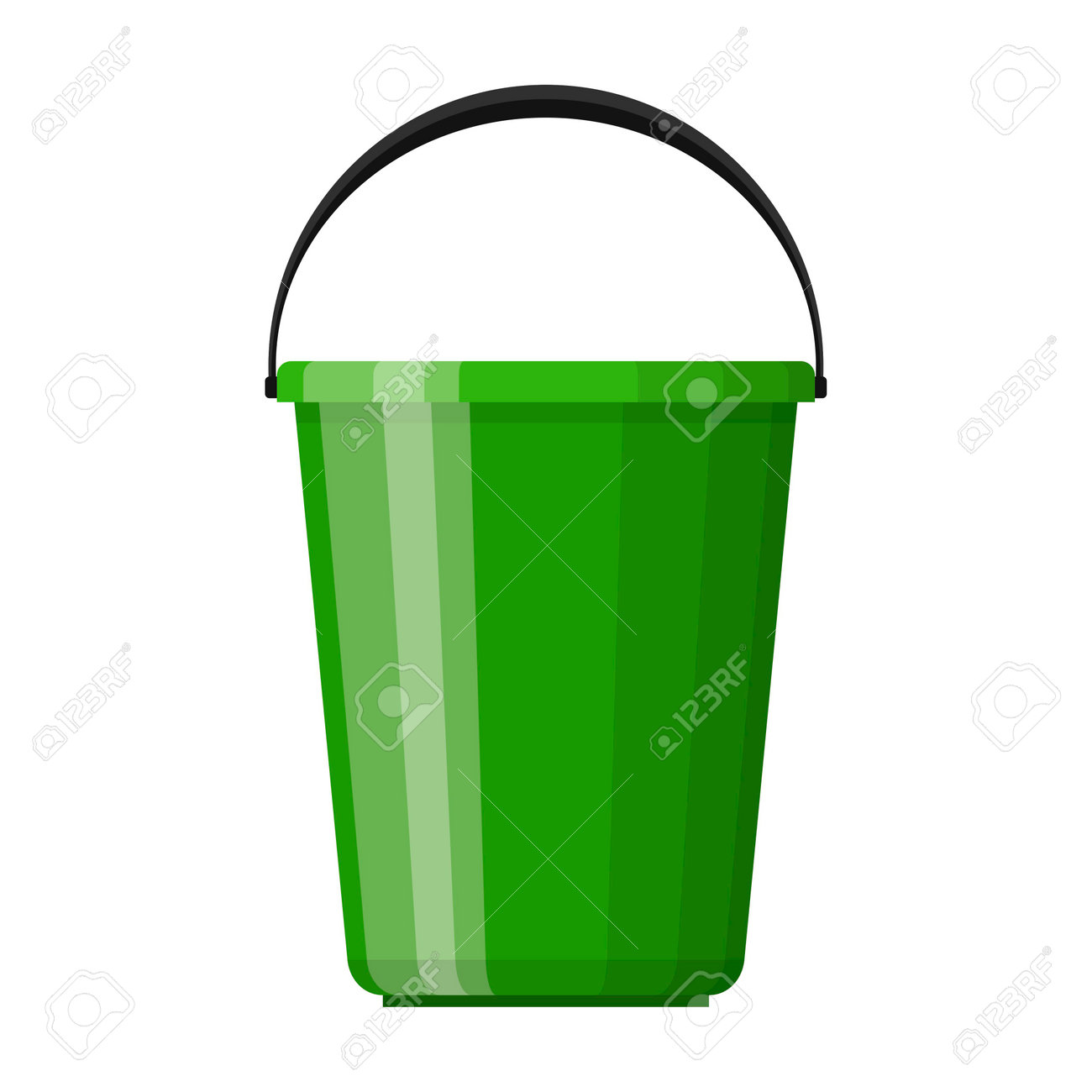 Green plastic bucket with handle in flat design isolated on white background. House cleaning and gardening equipment. Household accessories. Vector illustration - 162713195 Green plastic bucket with handle in flat design isolated on white background. House cleaning and gardening equipment. Household accessories. Vector illustration - 162713195