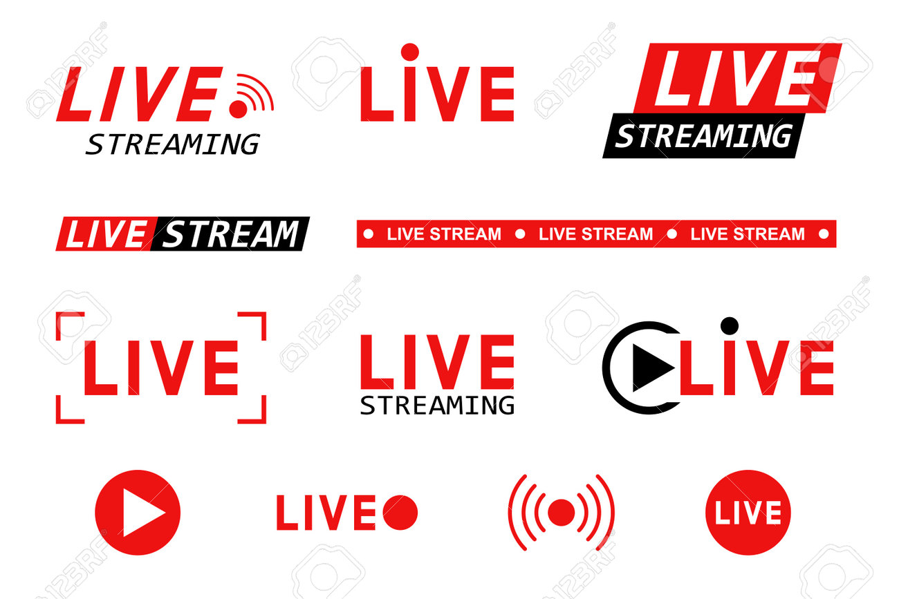 Set of live streaming icons. Red and black symbols and buttons of live streaming, broadcasting, online stream. Template for tv, shows, movies and live performances. Vector illustration - 162713216 Set of live streaming icons. Red and black symbols and buttons of live streaming, broadcasting, online stream. Template for tv, shows, movies and live performances. Vector illustration - 162713216