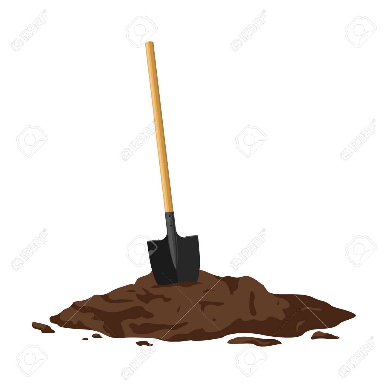Shovel in a pile of soil isolated on white background. Work tool for outdoor activities, digging, gardening. Construction equipment in heap of dirt. Vector illustration - 163564322 Shovel in a pile of soil isolated on white background. Work tool for outdoor activities, digging, gardening. Construction equipment in heap of dirt. Vector illustration - 163564322