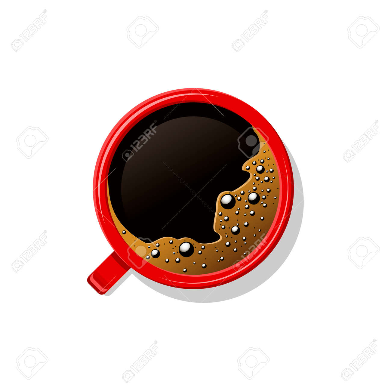 Top view black coffee in red cup isolated on white. Mug of brown coffee with foam and bubbles. Hot beverage, drink in white ceramic, porcelain cup. Vector illustration - 163564333 Top view black coffee in red cup isolated on white. Mug of brown coffee with foam and bubbles. Hot beverage, drink in white ceramic, porcelain cup. Vector illustration - 163564333