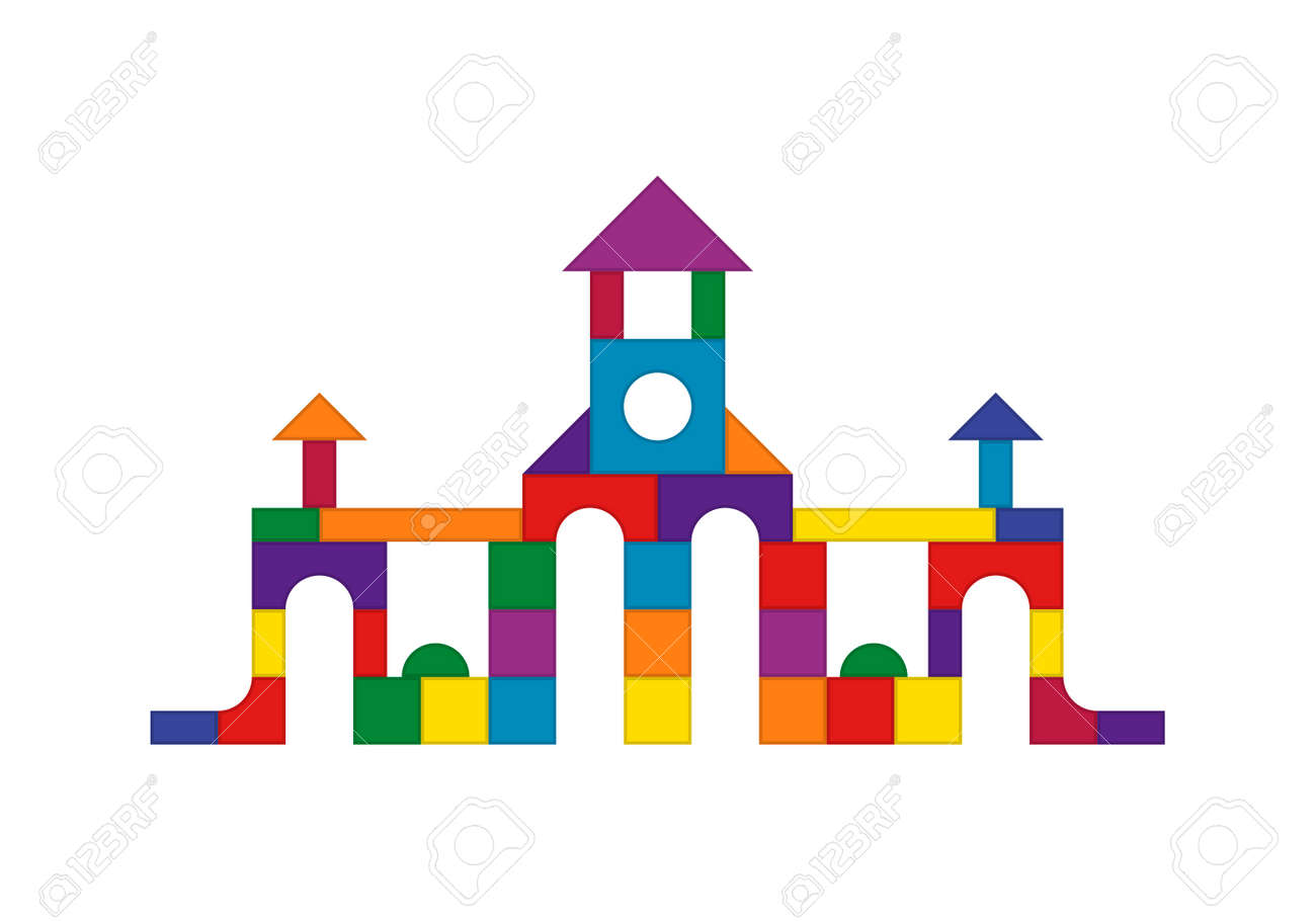 Multicolored wooden kids blocks toy details building kit. Brick parts for the construction of a children tower, castle, house. Education toys for building and playing. Vector illustration - 164753879 Multicolored wooden kids blocks toy details building kit. Brick parts for the construction of a children tower, castle, house. Education toys for building and playing. Vector illustration - 164753879