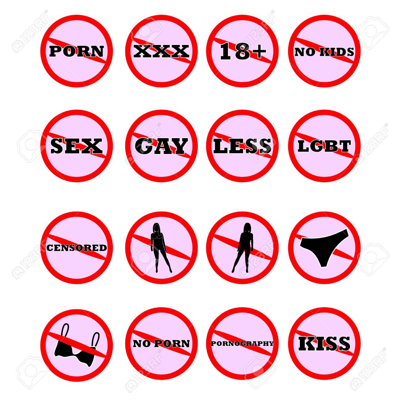 Définir Pas De Porno, Sexe, 18+, Gay, Moins, Lgbt, Censuré, Baiser, Pantalon,  Soutien-gorge, Nu, Xxx, Isolé Sur Fond Blanc, Vecteur Détiquette  Davertissement Clip Art Libres De Droits, Svg, Vecteurs Et Illustration.  Image