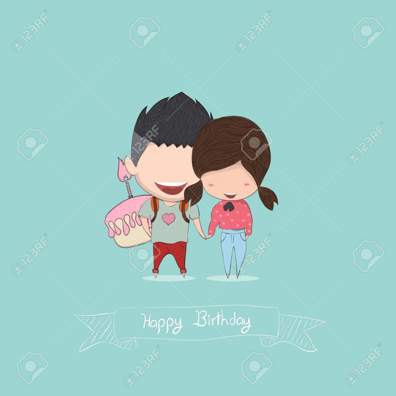 Boy And Girl With Birthday Cupcake Happy Birthday Drawing By