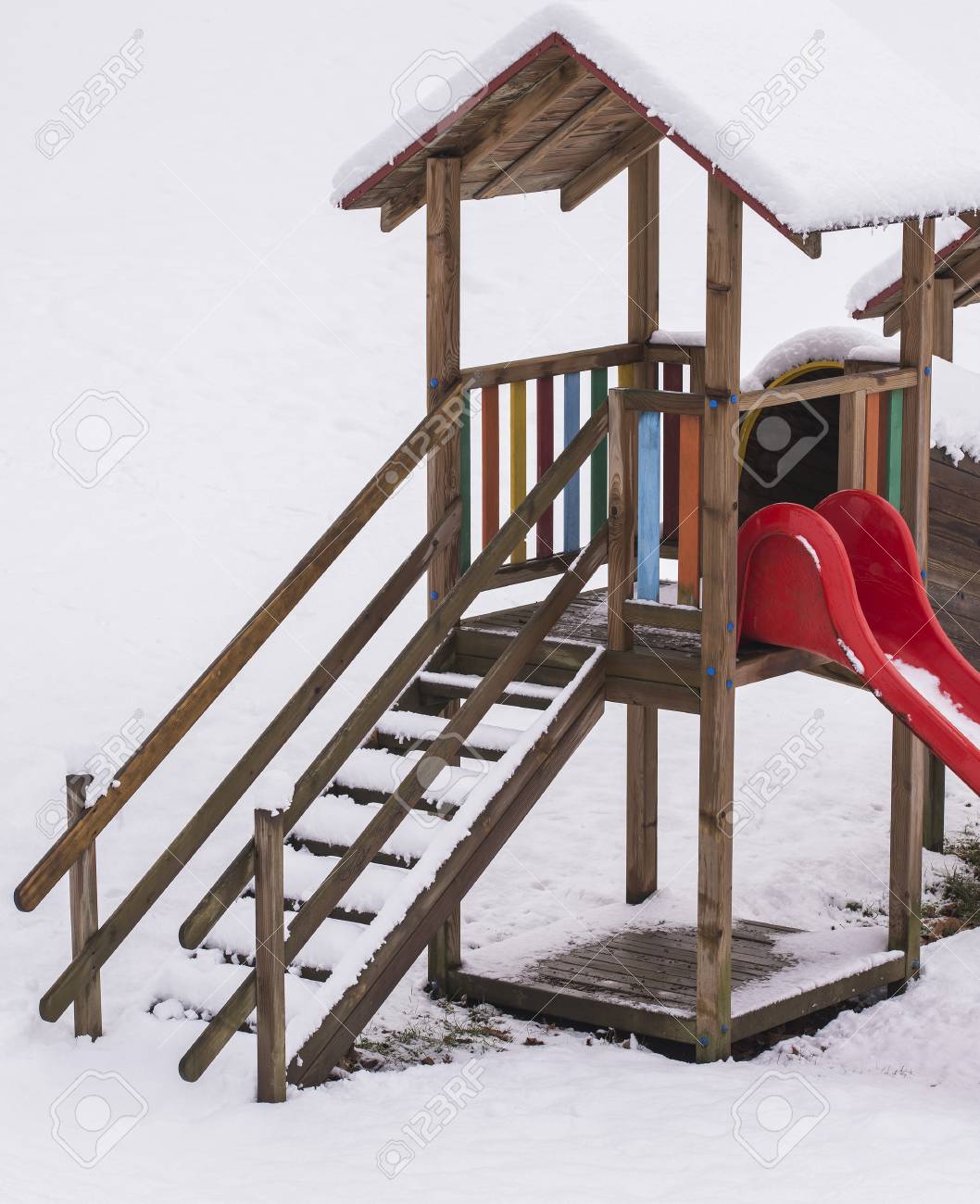 wooden house and slide