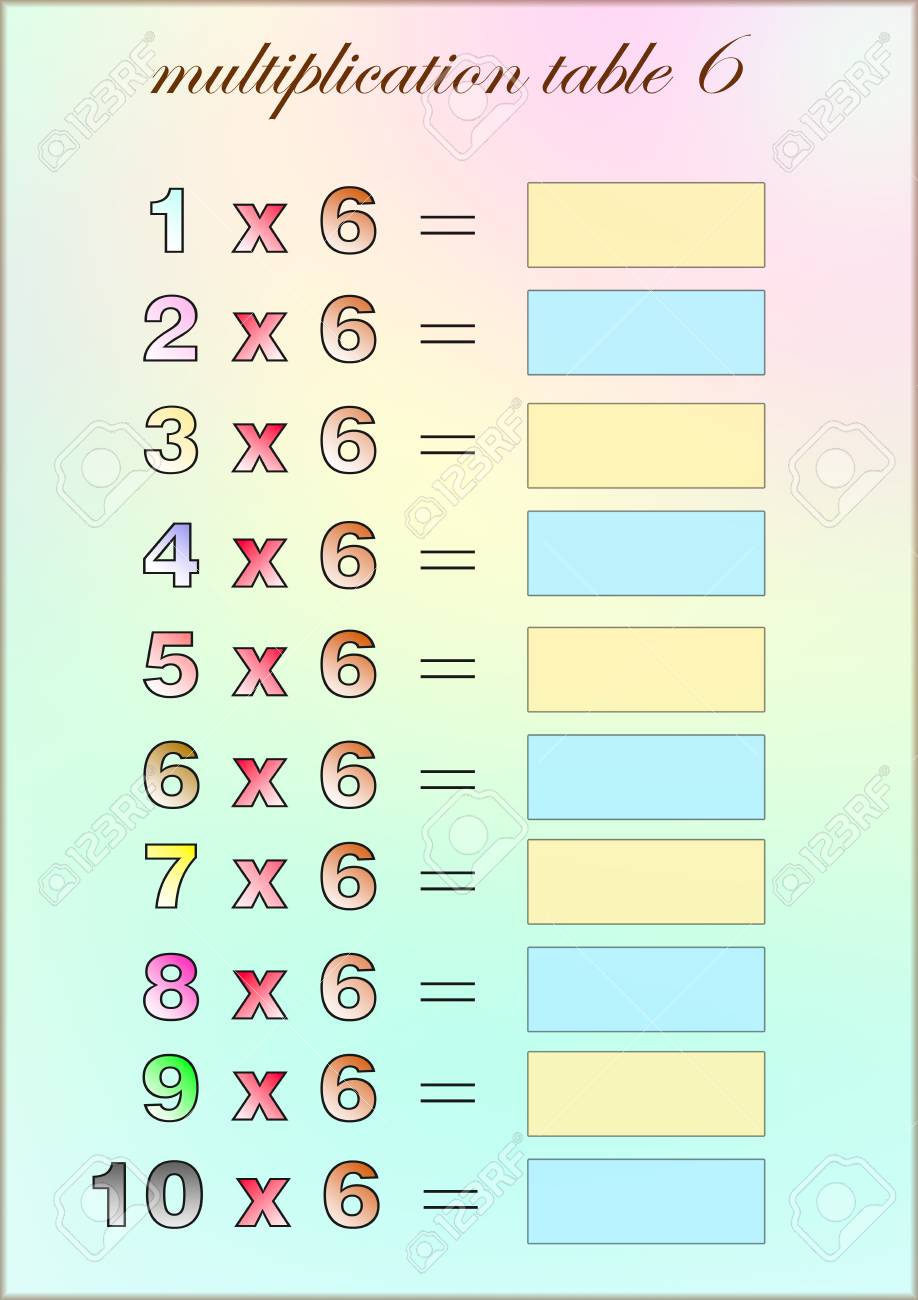 Table de multiplication de six avec un espace vide pour écrire - exercices scolaires pour les enfants Table de multiplication de six avec un espace vide pour écrire - exercices scolaires pour les enfants
