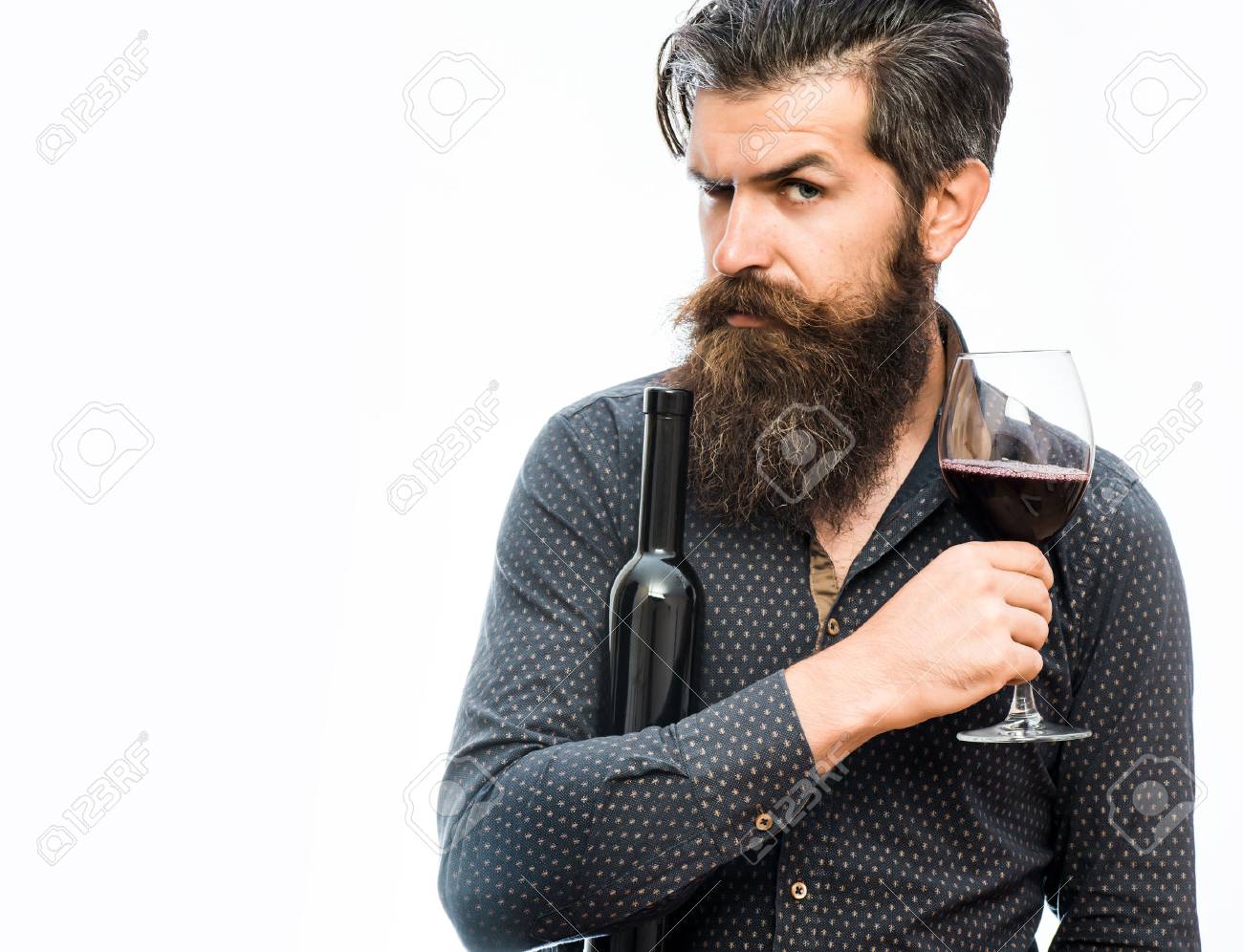 Handsome Bearded Rich Man With Stylish Hair Mustache And Long