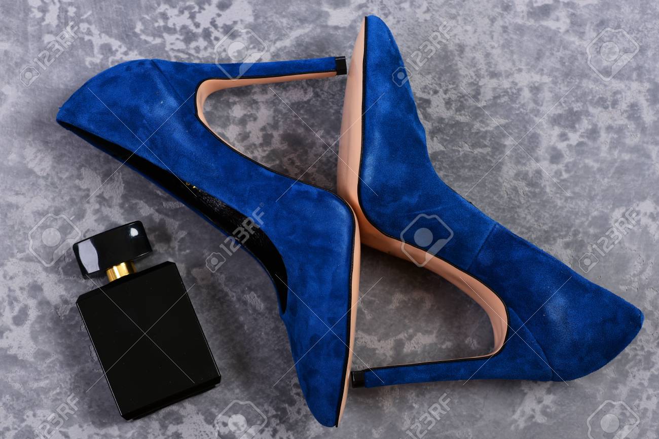 blue high heel perfume