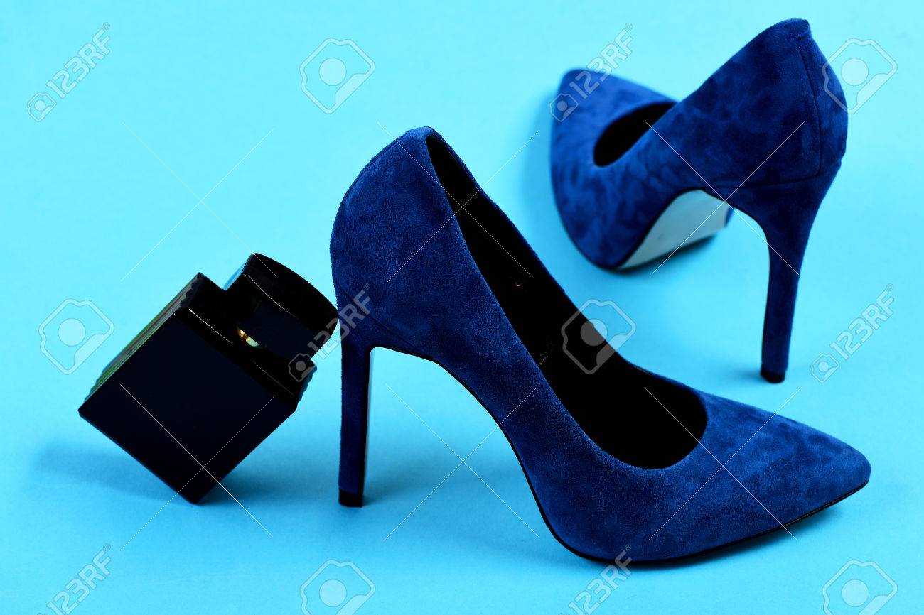blue high heel perfume