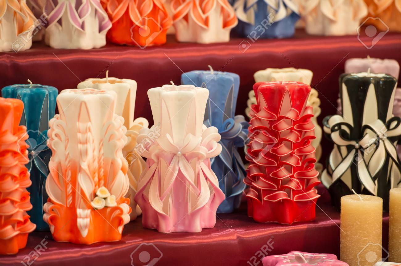 Candles On Shelf In Decoration Shop Decor Design Craft