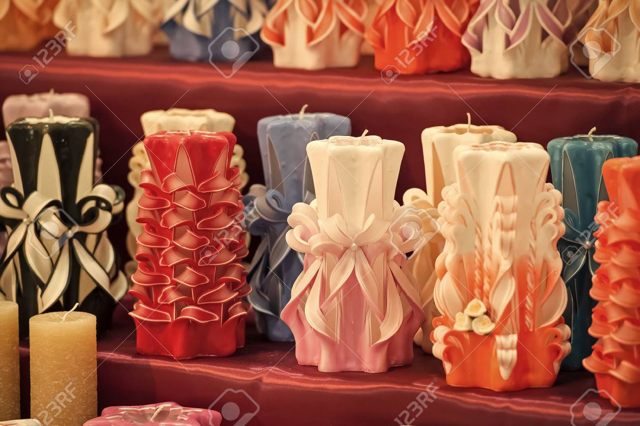 Candles On Shelf In Decoration Shop Decor Design Craft