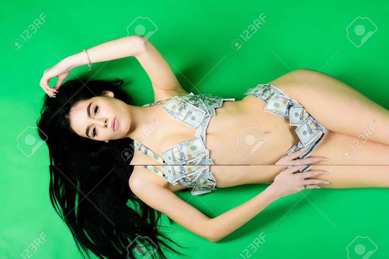 Sexy Girl Wear Bikini Dollar Banknotes