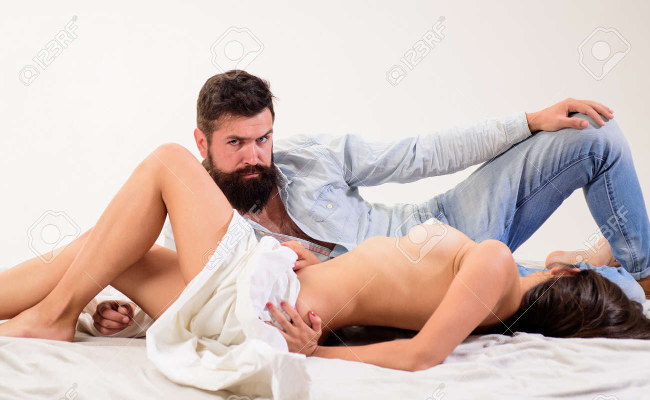 Sex And Love Concept. Hot Foreplay Ideas. Couple Intimate Erotic Desire.  Couple Make Love Have Sex. Man Tease Partner Sexual Foreplay. Foreplay  Tips. Lover And Sexy Naked Female Body Foreplay In Bed