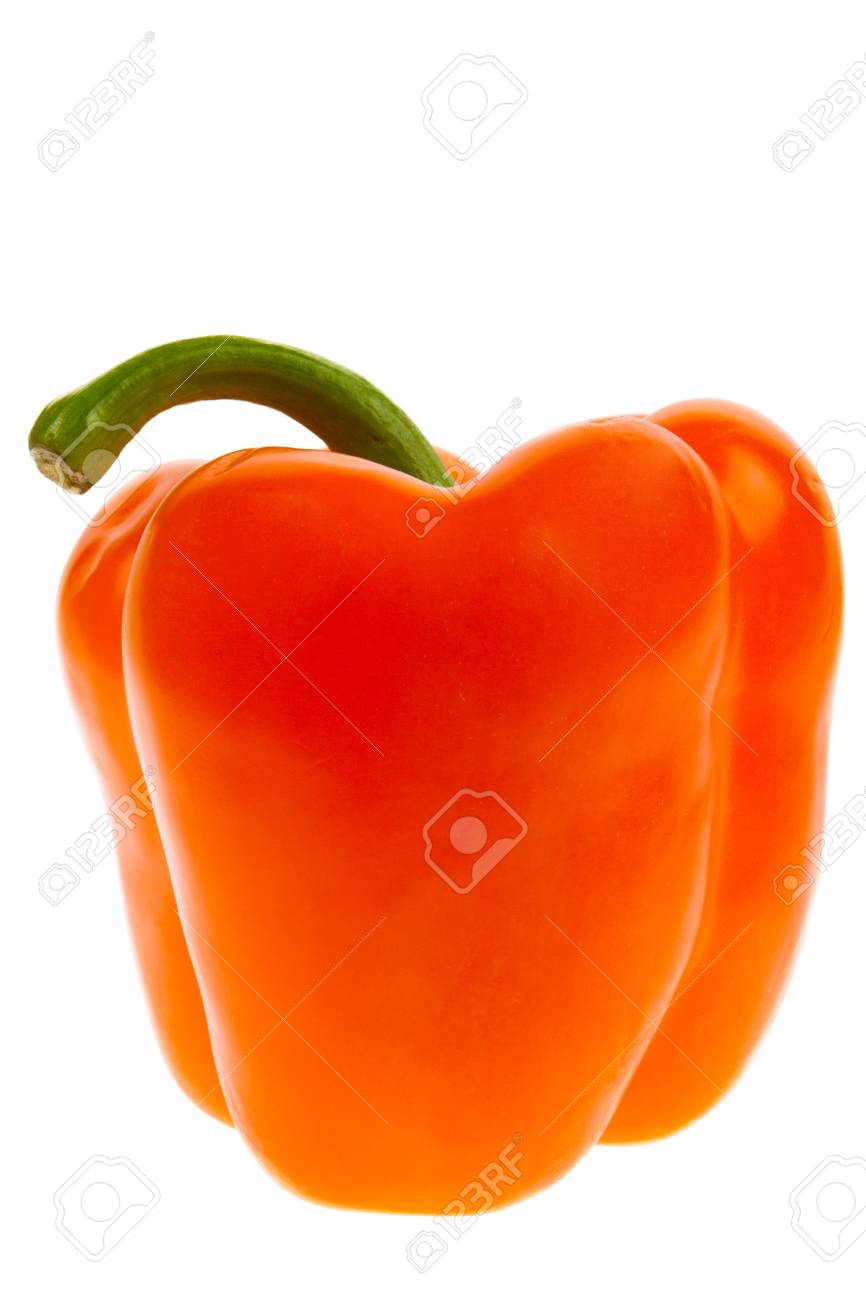 上面白い背景に分離されたオレンジ色のピーマン の写真素材 画像素材 Image