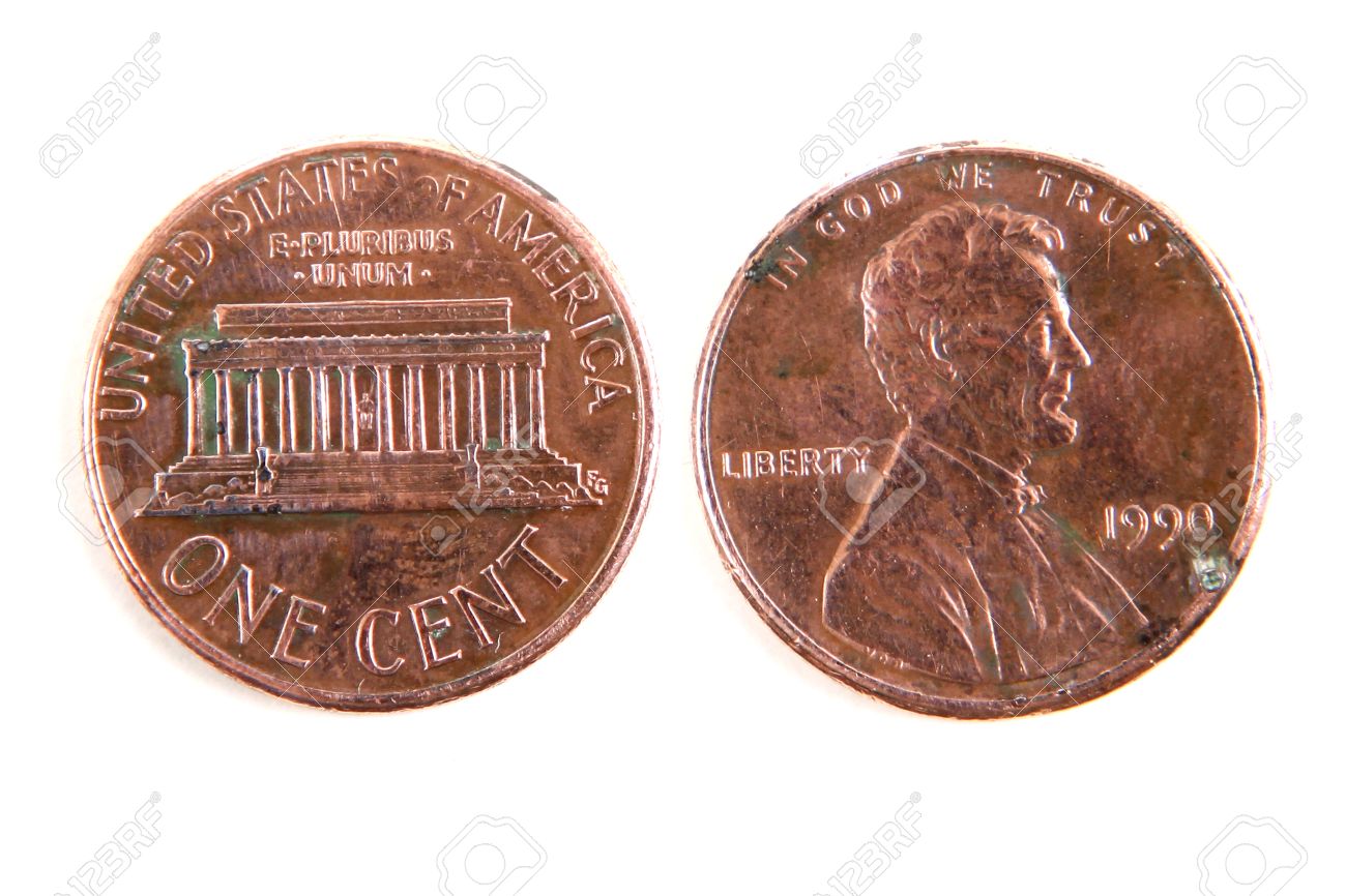 ドル 1 セント コイン白い背景に分離されたコインの表裏の写真素材・画像素材 Image 29014116