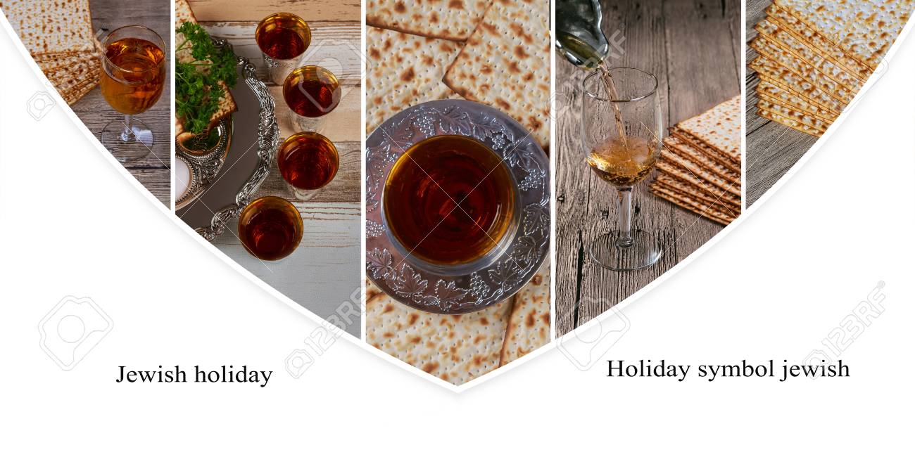 ユダヤ人の休日過越ユダヤ人マツォパンホリデーマッツォスのお祝い過越ワインコラージュ異なる写真から の写真素材 画像素材 Image