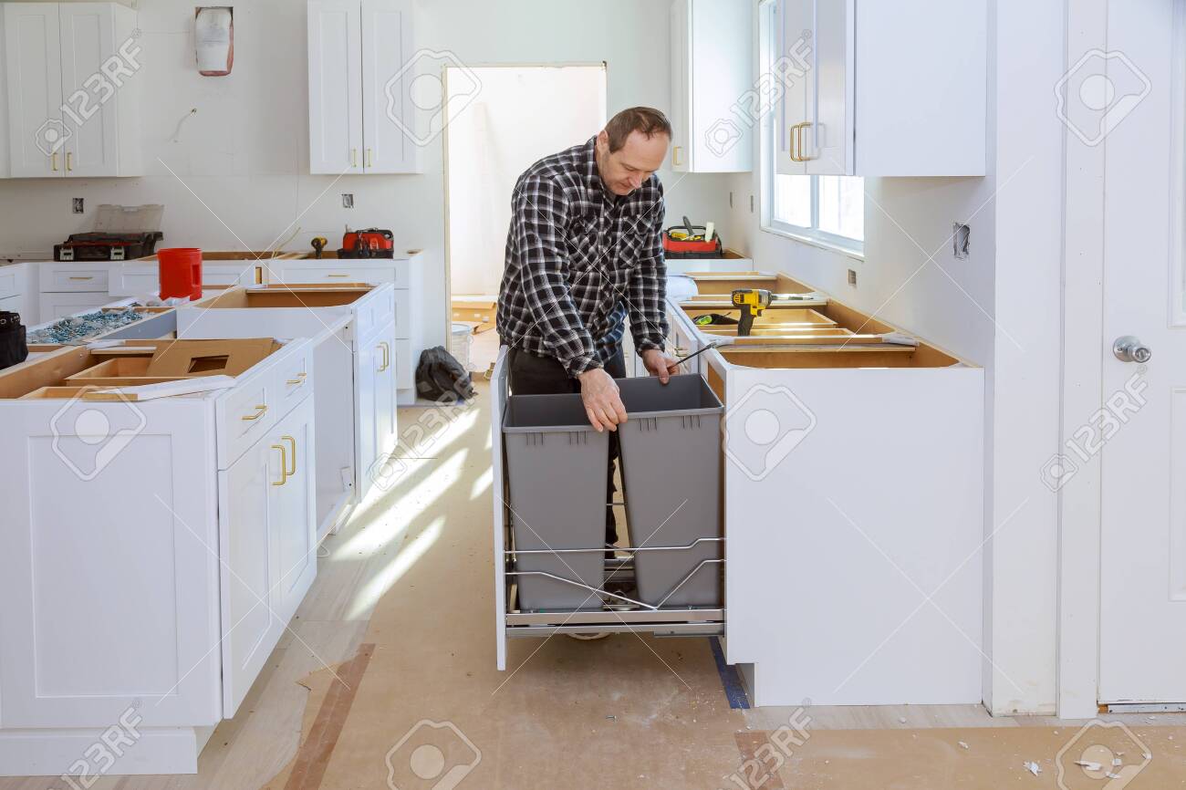 Blind Cabinet And Drawers Garbage Trash Can Counter Cabinets Stock Photo Picture And Royalty Free Image Image 149734835