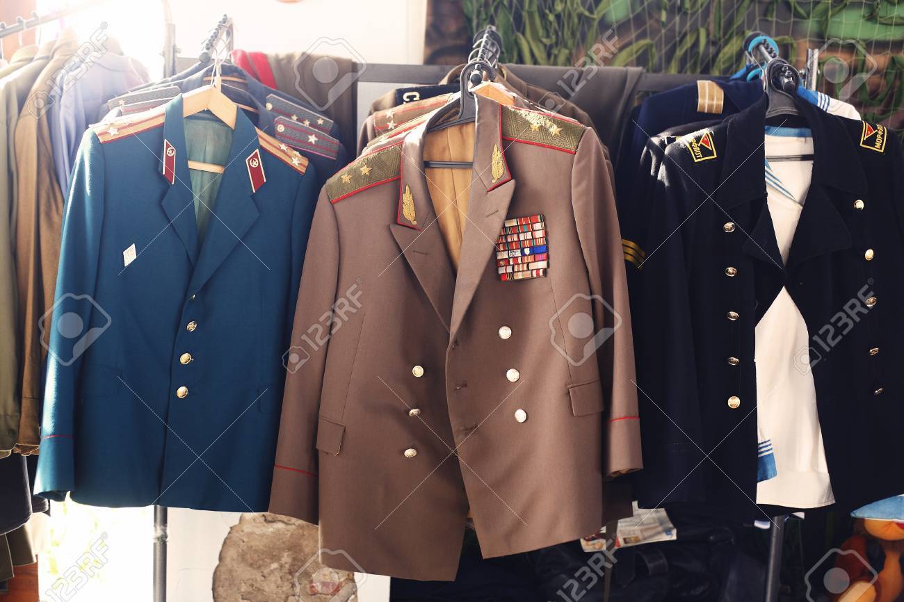 Soviet Military Uniform Of The General, Officers, Soldiers And Sailors.  Stock Photo, Picture And Royalty Free Image. Image 55234011.