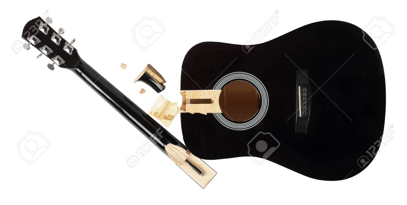 Guitar repair and service - broken sound board and neck acoustic guitar top view isolated white background - 128714944 Guitar repair and service - broken sound board and neck acoustic guitar top view isolated white background - 128714944