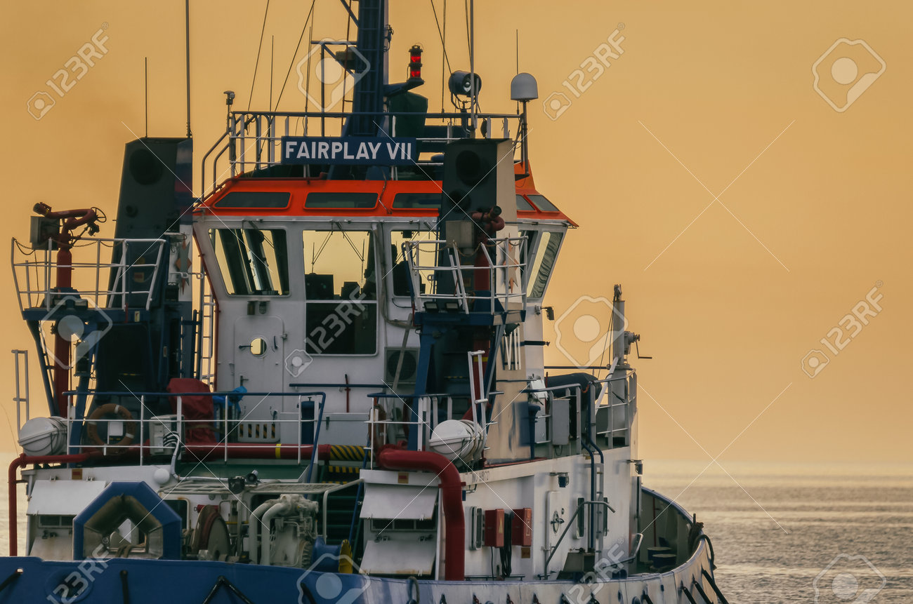 BALTIC SEA - 2021: Auxiliary ship sails on the sea at sunrise - 171697012 BALTIC SEA - 2021: Auxiliary ship sails on the sea at sunrise - 171697012